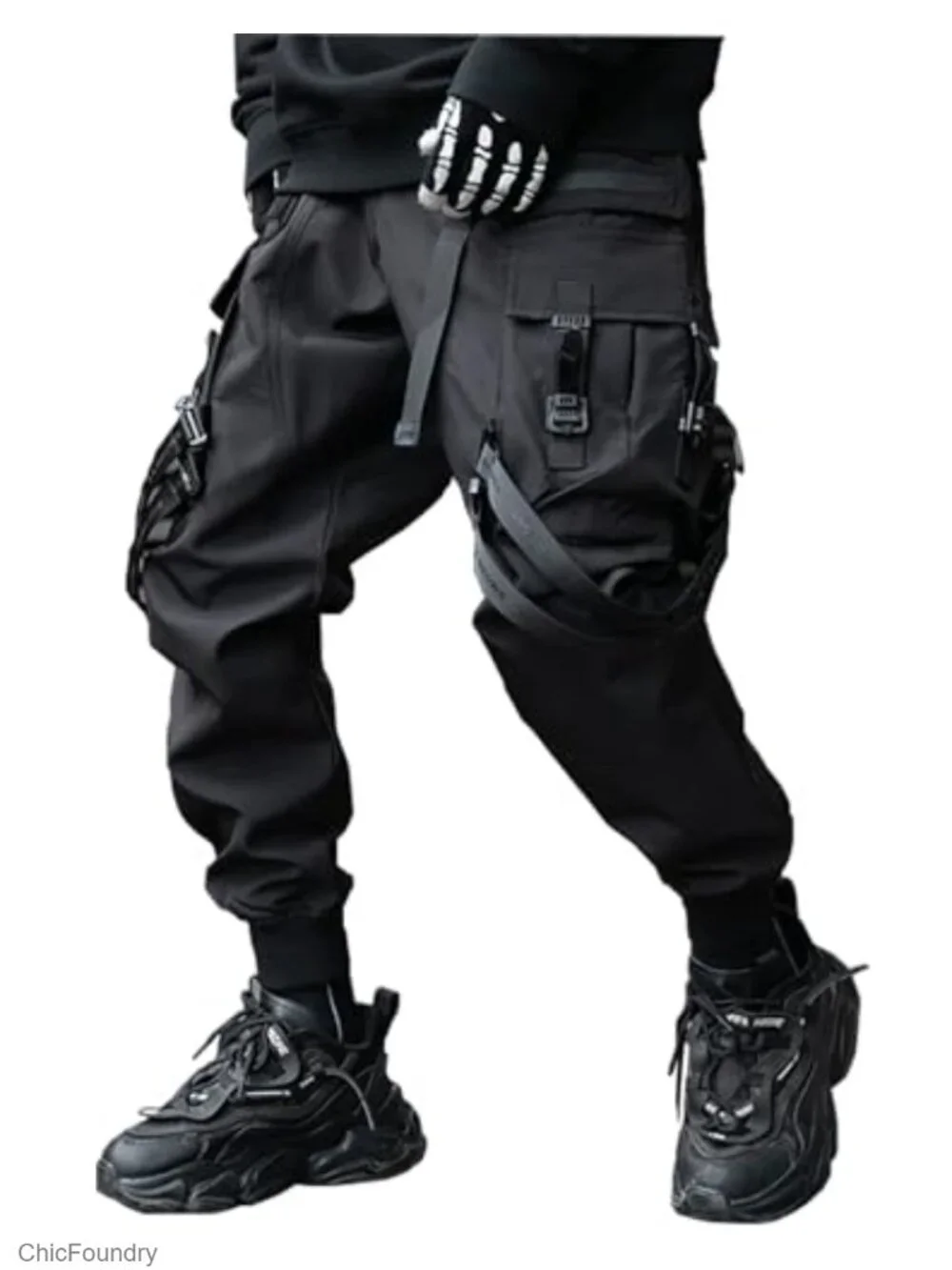 Techwear Cargo Pants with Straps and Zipper – Stretch, Casual, Mid Rise